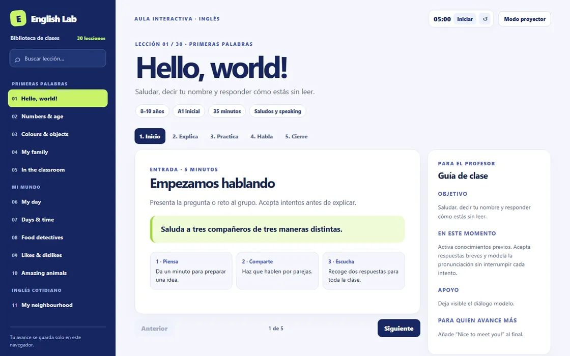 Captura de la web de English Lab